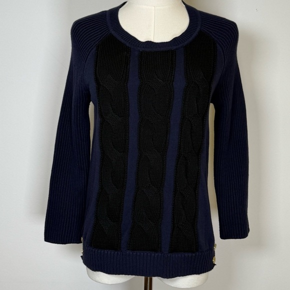 Banana Republic Black And Blue Cable Knit Sweater Cotton Women’s Size Small - Picture 2 of 8